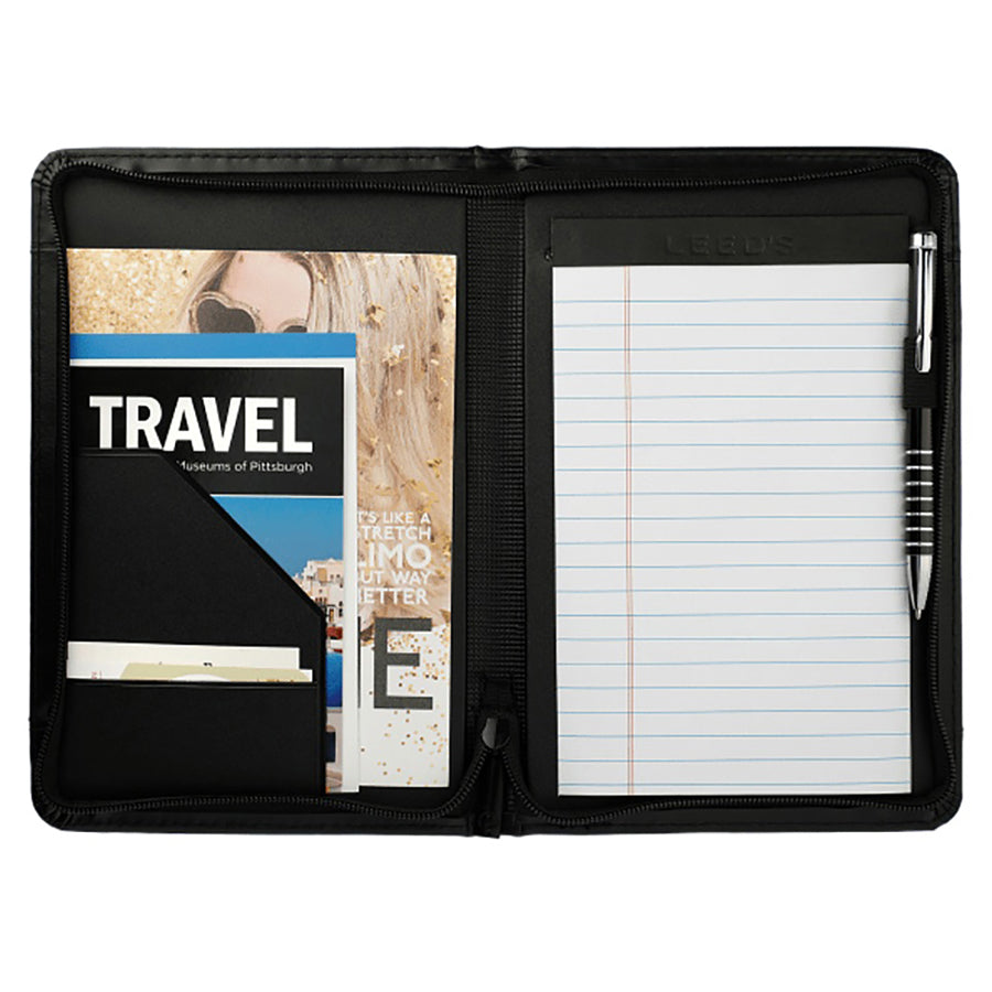 Leed's Black Windsor Impressions Jr. Zippered Padfolio with FSC Mix Paper