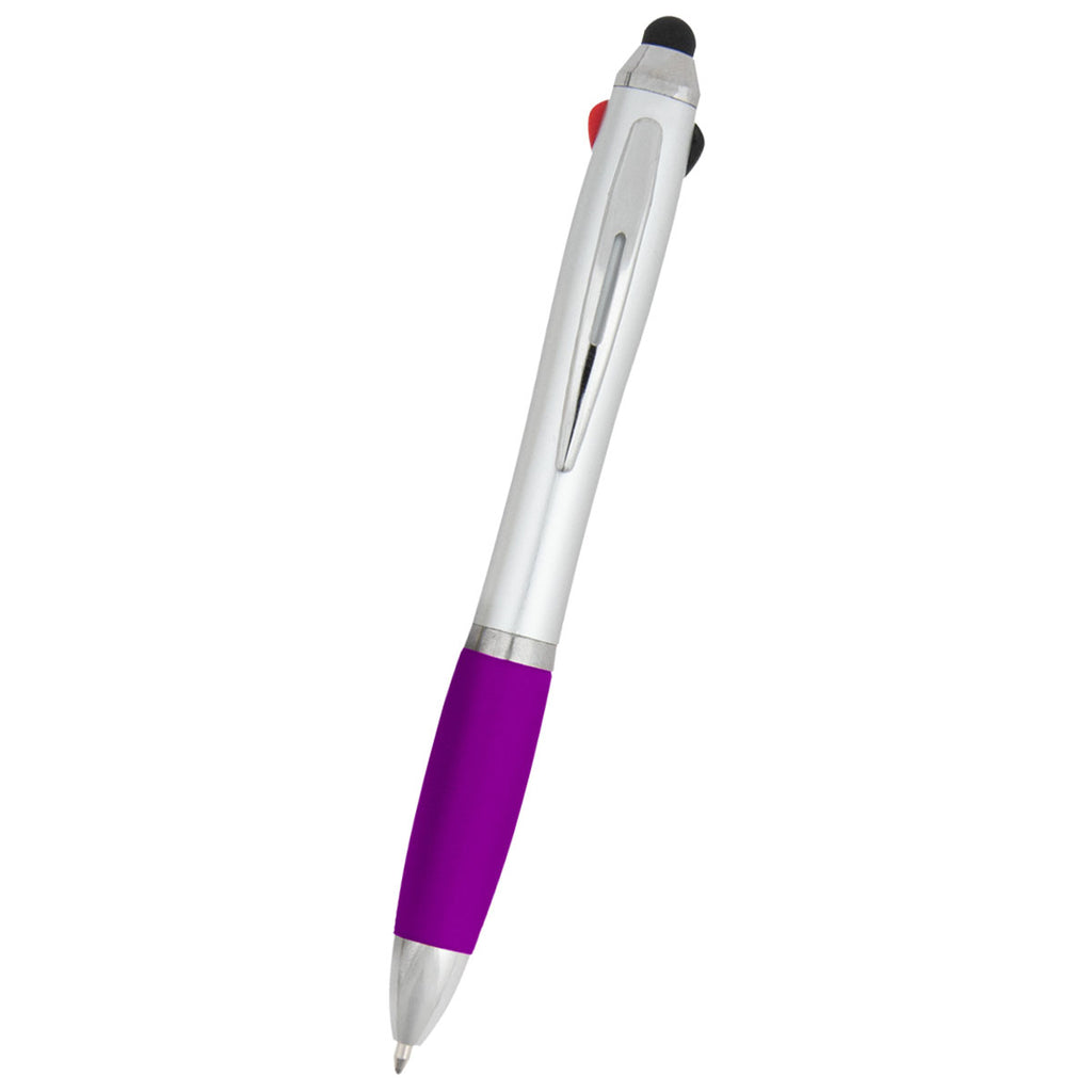 Hit Silver with Purple 3-In-One Pen with Stylus