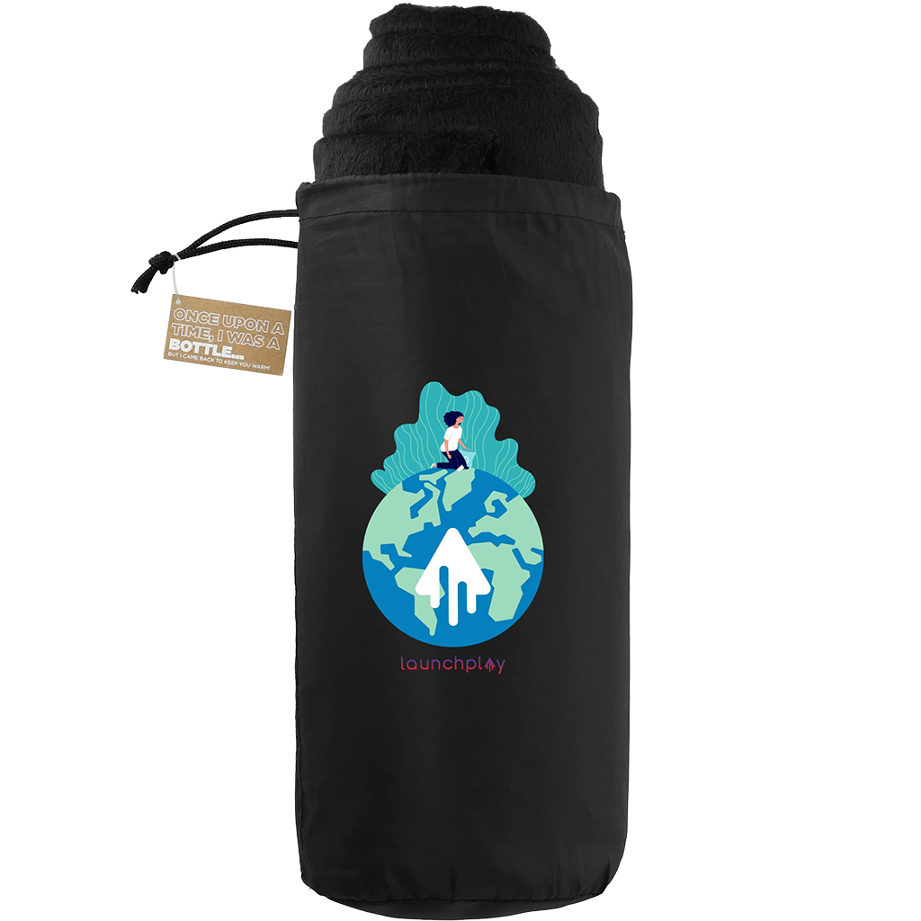 Leed's Black 100% Recycled PET Fleece Blanket with Canvas Pouch