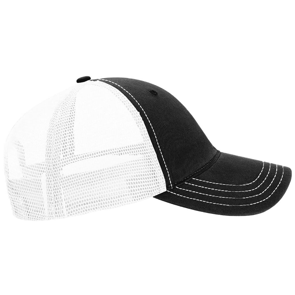 Richardson Black/White Garment Washed Trucker