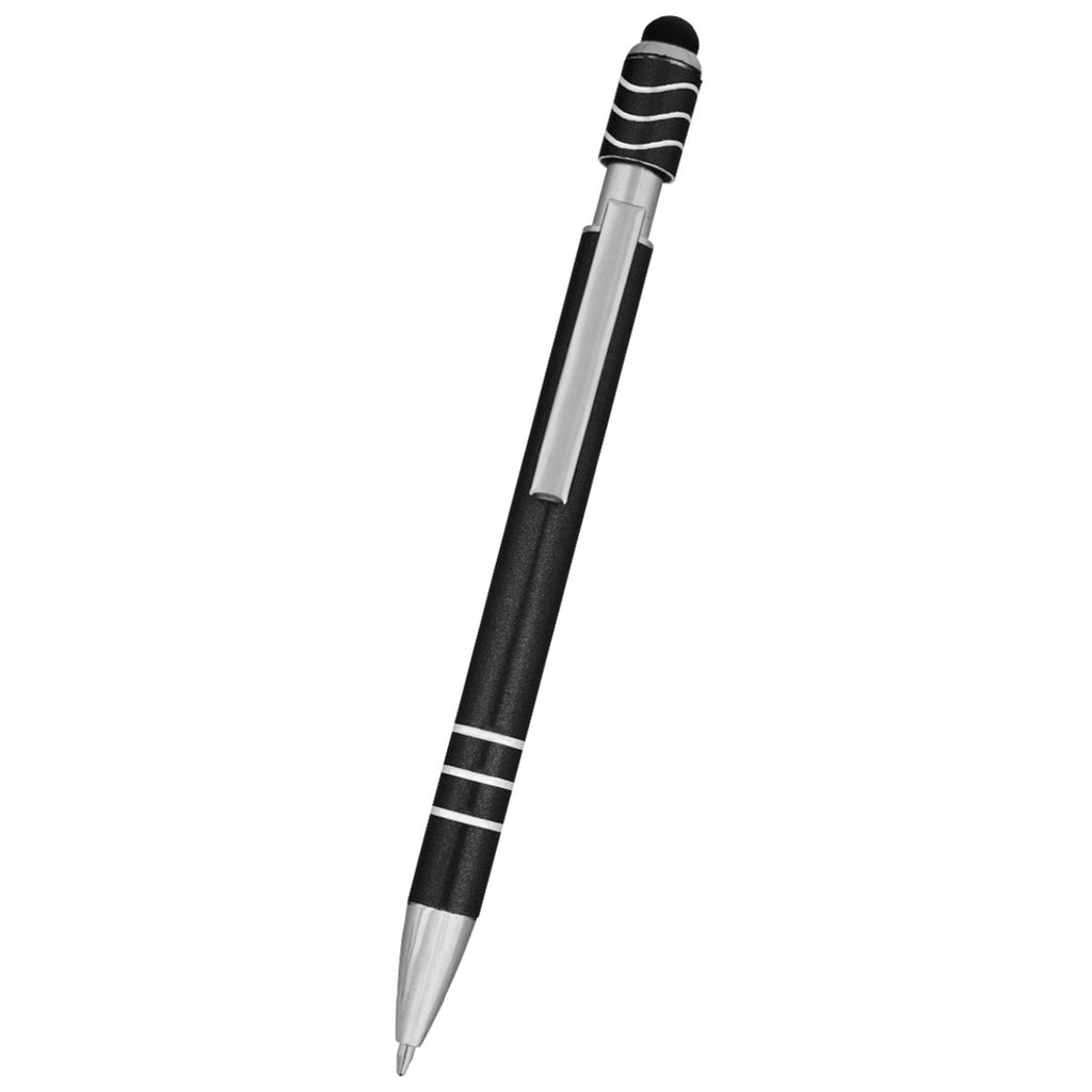 Hit Metallic Black Spin Top Pen With Stylus