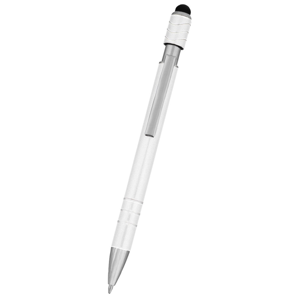 Hit Metallic White Spin Top Pen With Stylus