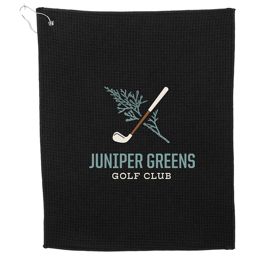 Leed's Black 15" x 18" RPET 200g Microfiber Waffle Towel