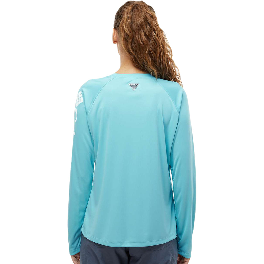 Columbia Women's Clear Blue/White PFG Long Sleeve Tidal Tee