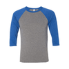 Bella + Canvas Unisex Grey/True Royal Triblend 3/4 Sleeve Baseball T-Shirt
