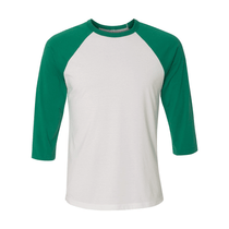 Bella + Canvas Unisex White/Kelly 3/4 Sleeve Baseball T-Shirt