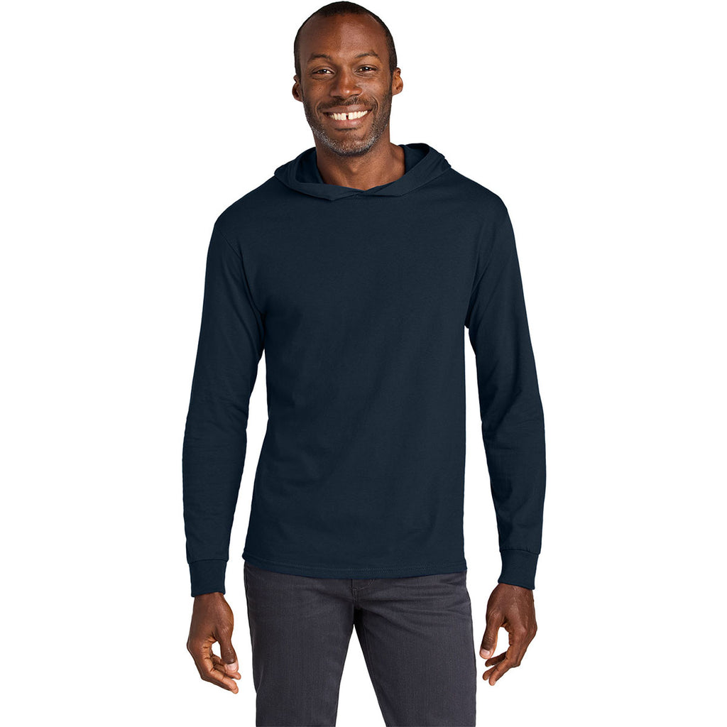Jerzees Classics Unisex J. Navy Cotton Long Sleeve Hooded T-Shirt