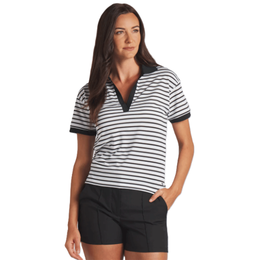 Puma Golf Women's White Glow / Puma Black Everyday Stripe Pique Golf Polo