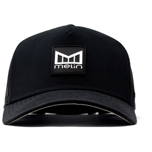 Melin Black Odyssey Stacked Hydro Performance Snapback Hat