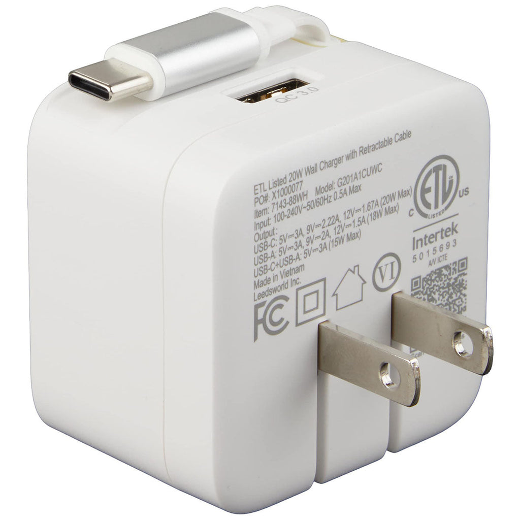Leed's White 20W Wall Charger with Wall Plug