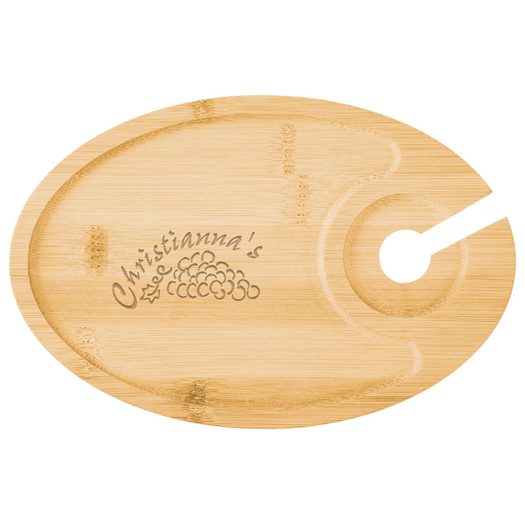 Hit Bamboo Wine & Dine Recessed Bamboo Tray With Wine Glass Holder