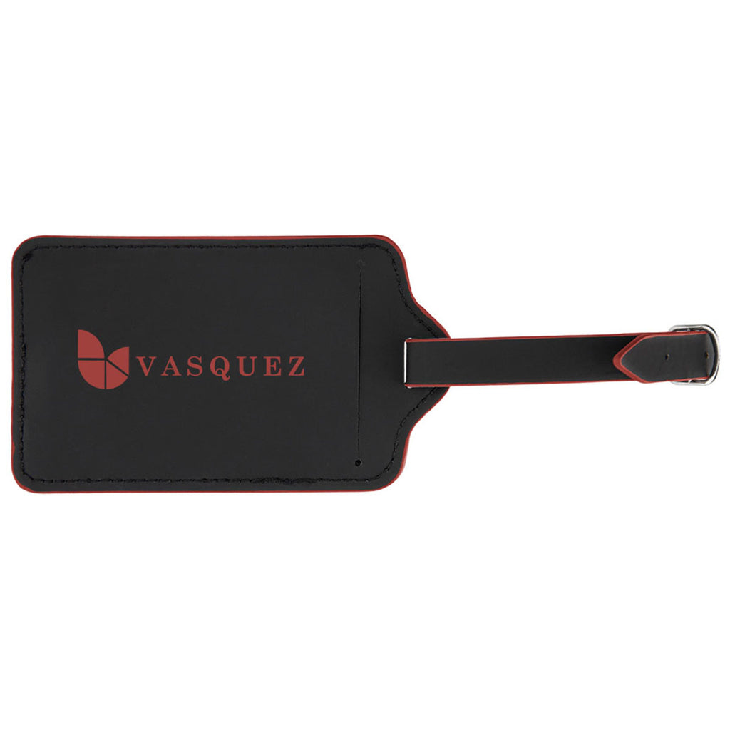 Hit Black with Red Recycled Leatherette Luggage Tag