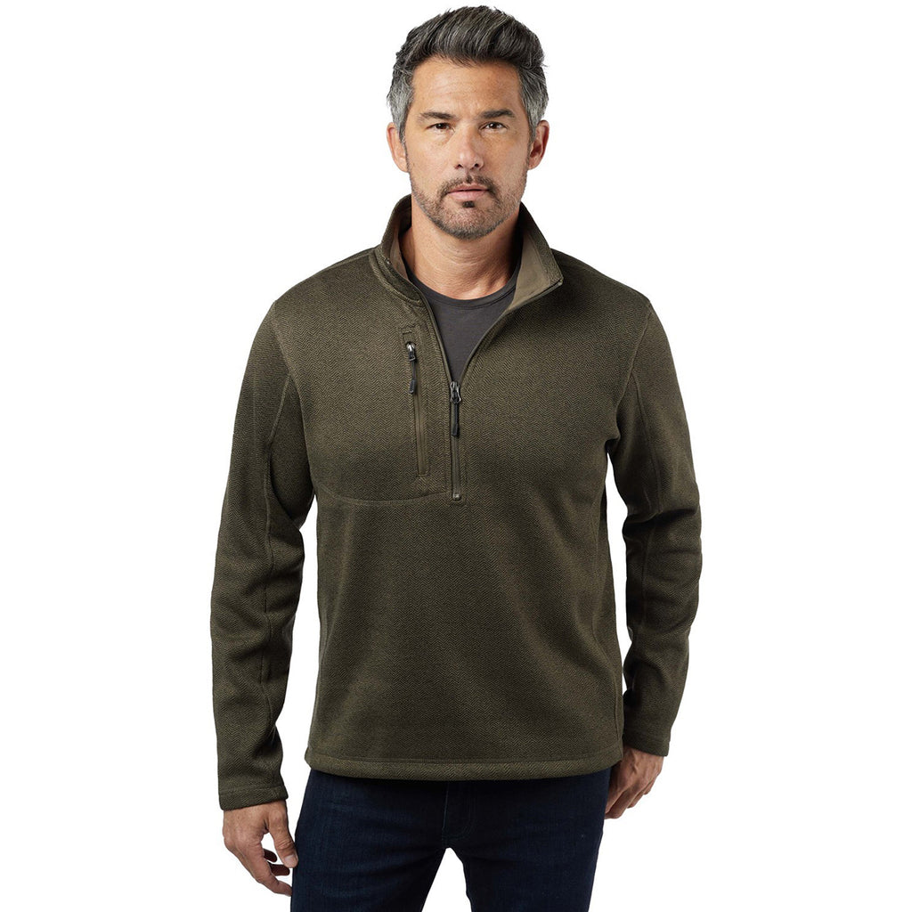 Landway Men's Olive Kodiak Herringbone Quarter-Zip Sweater-Knit Fleece