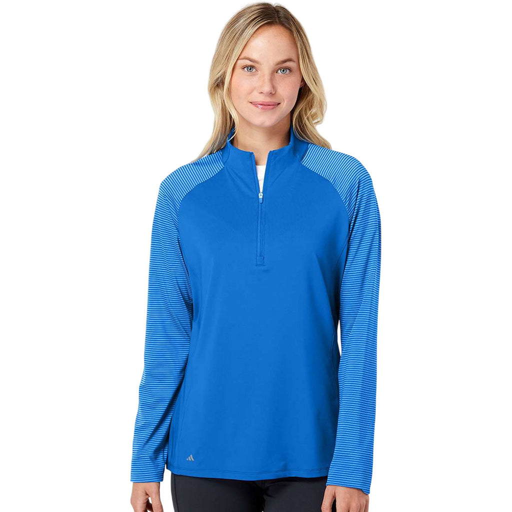 Adidas Women's Glory Blue Stripe Block Quarter-Zip Pullover