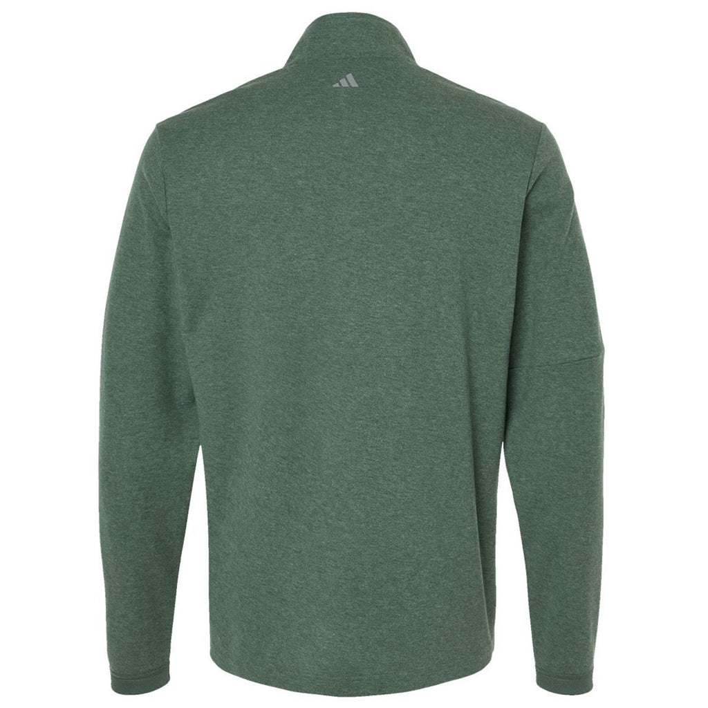 Adidas Men's Green Oxide Melange 3-Stripes Quarter-Zip Sweater