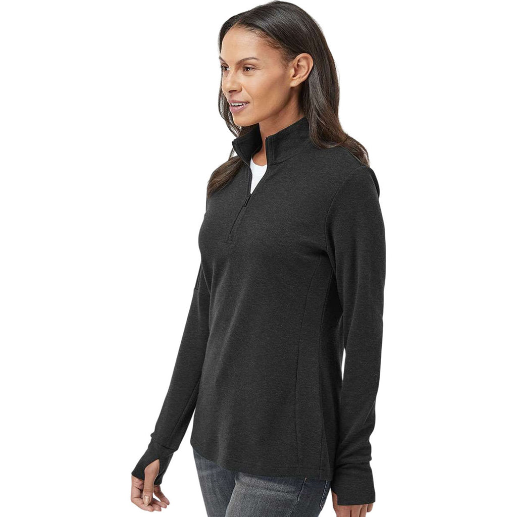 adidas Women's Acid Black Melange Melange 3-Stripes Quarter Zip Pullover