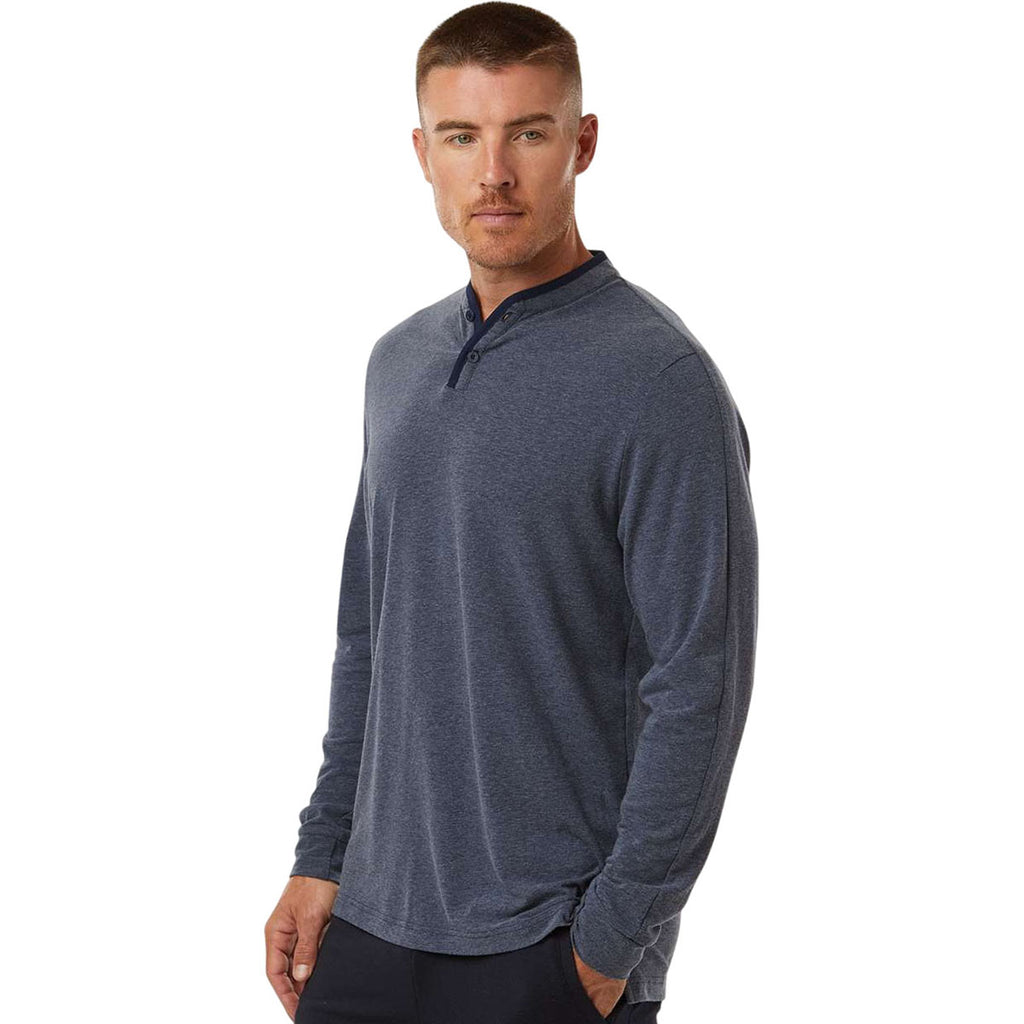 Adidas Men's Collegiate Navy Melange Henley Long Sleeve Tee