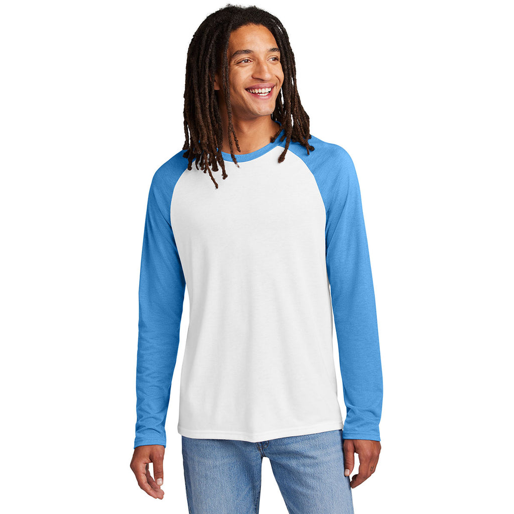 Allmade Unisex Azure Blue/Bright White Tri-Blend Long Sleeve Colorblock Raglan