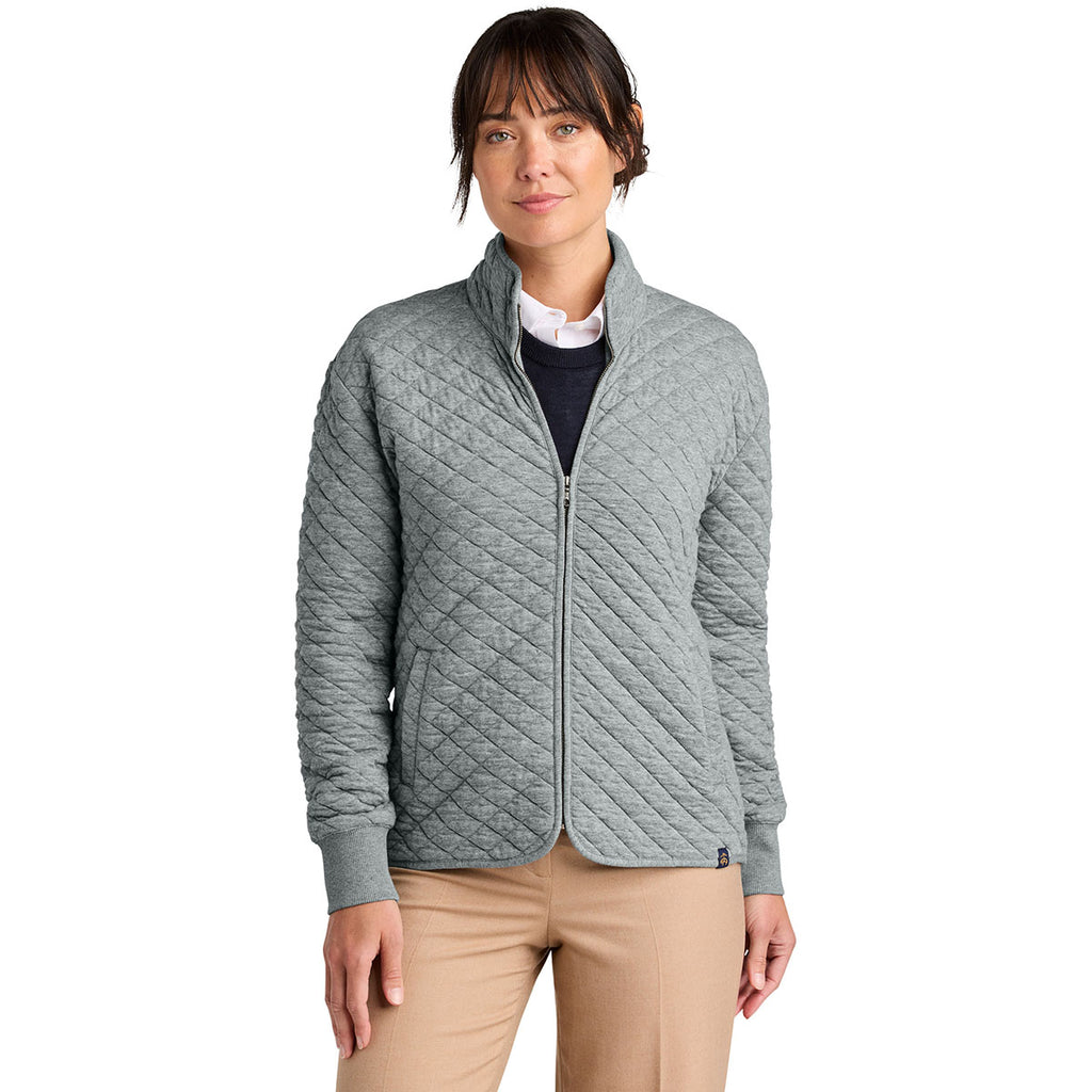 Brooks Brothers Women's Light Shadow Grey Heather Diamond Quilt Full-Zip