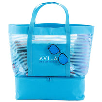 The Bag Factory Ocean Blue 2 in 1 Striped Mesh Beach Bag Cooler