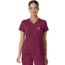 Carhartt Women's Wine One-Pocket Tuck-In Scrub Top