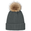 Port Authority Storm Grey Faux Fur Pom Beanie
