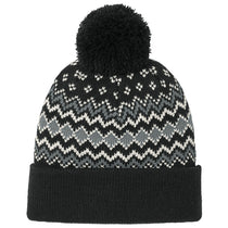Port Authority Deep Black/Gusty Grey/Marshmallow Alpine Pom Beanie