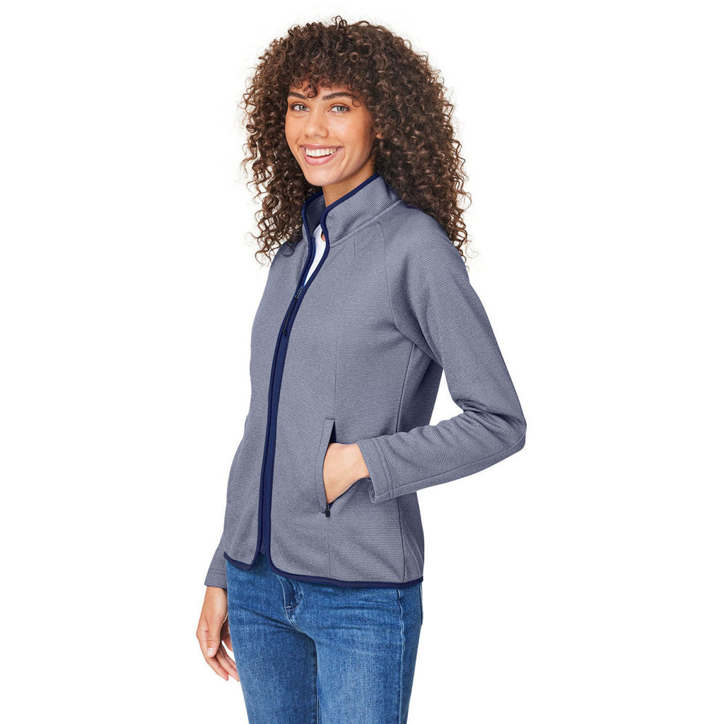 Core 365 Women's Classic Navy/White Venture Heathered Stripe Full-Zip