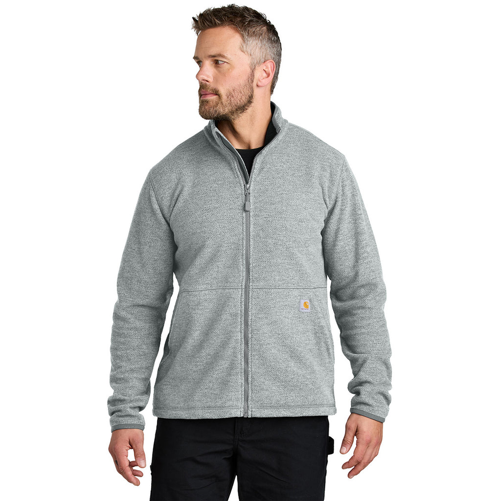 Carhartt Men's Heather Grey Textured Full-Zip Fleece Jacket