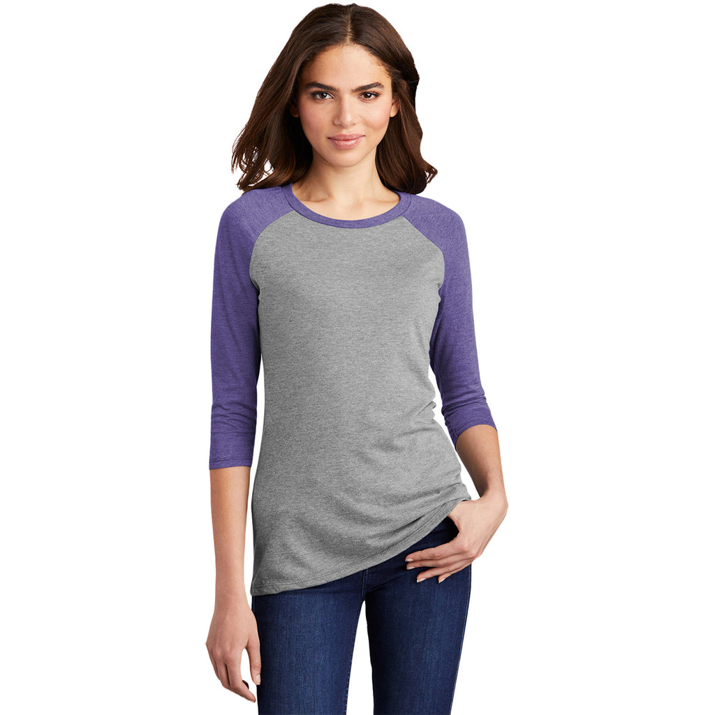 District Women's Purple Frost/ Grey Frost Perfect Tri 3/4-Sleeve Raglan