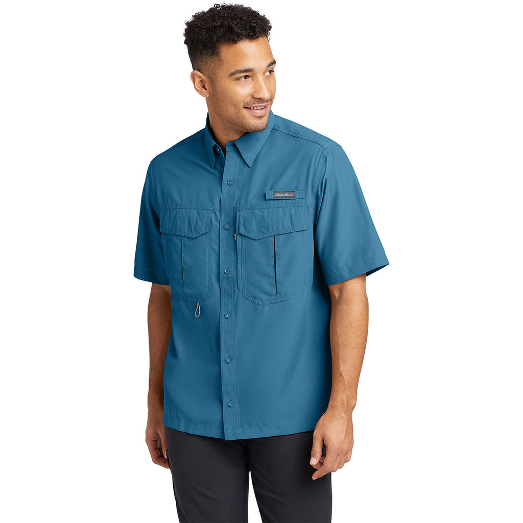 Eddie Bauer Men's Gulf Teal S/S Performance Fishing Shirt