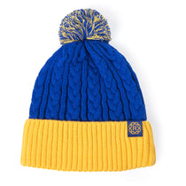 Pop Promos Blue & Yellow Cuffed Cable Knit Beanie