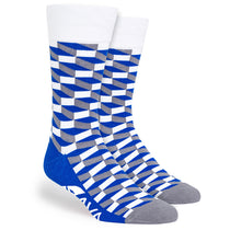 Pop Promos Blue & Grey Rectangle Design Dress Socks