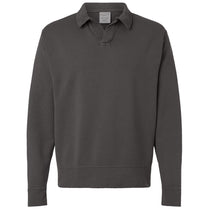 ComfortWash by Hanes Men's New Railroad Grey Garment-Dyed Polo Collar Sweatshirt