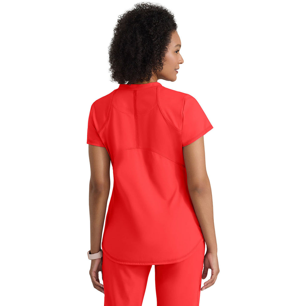 Grey's Anatomy Women's Radiant Coral Two Pocket V-Neck Define Top