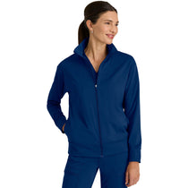 Grey's Anatomy Women's Indigo Four Pocket Zip Front Collar Ease Warm-Up Jacket