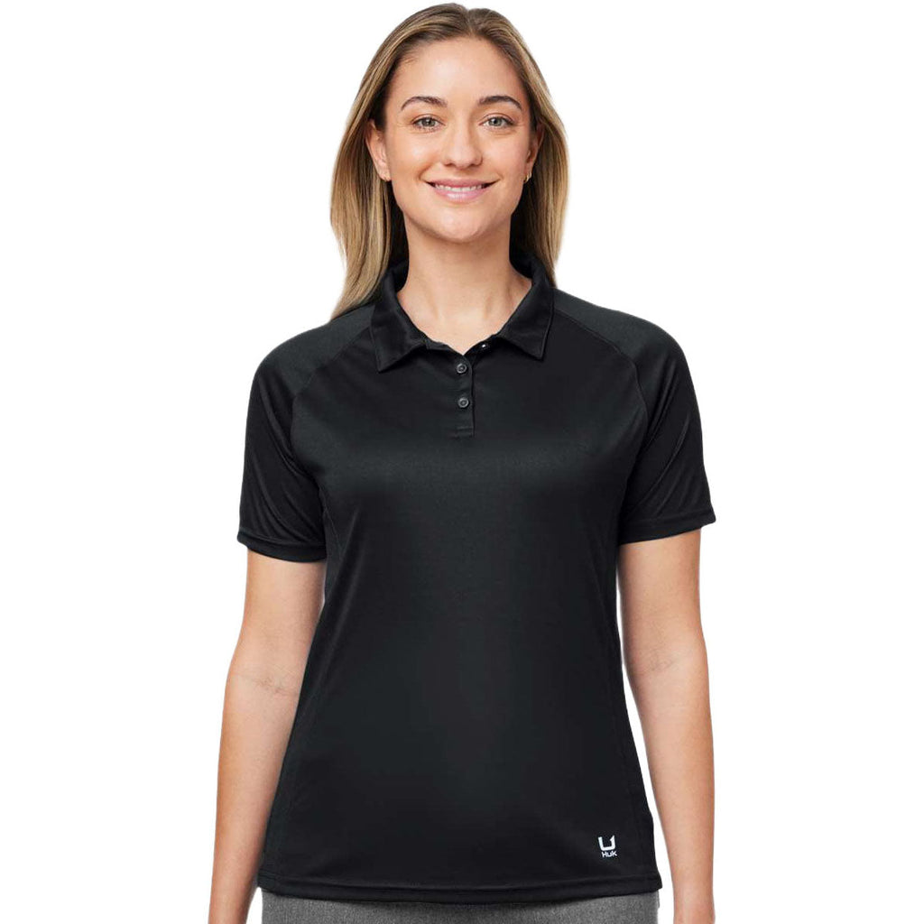 HUK Women's Black LoPro Solid Performance Polo