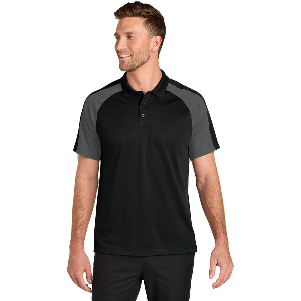 Port Authority Men's Deep Black/Storm Grey Wearever Performance Pique Colorblock Polo