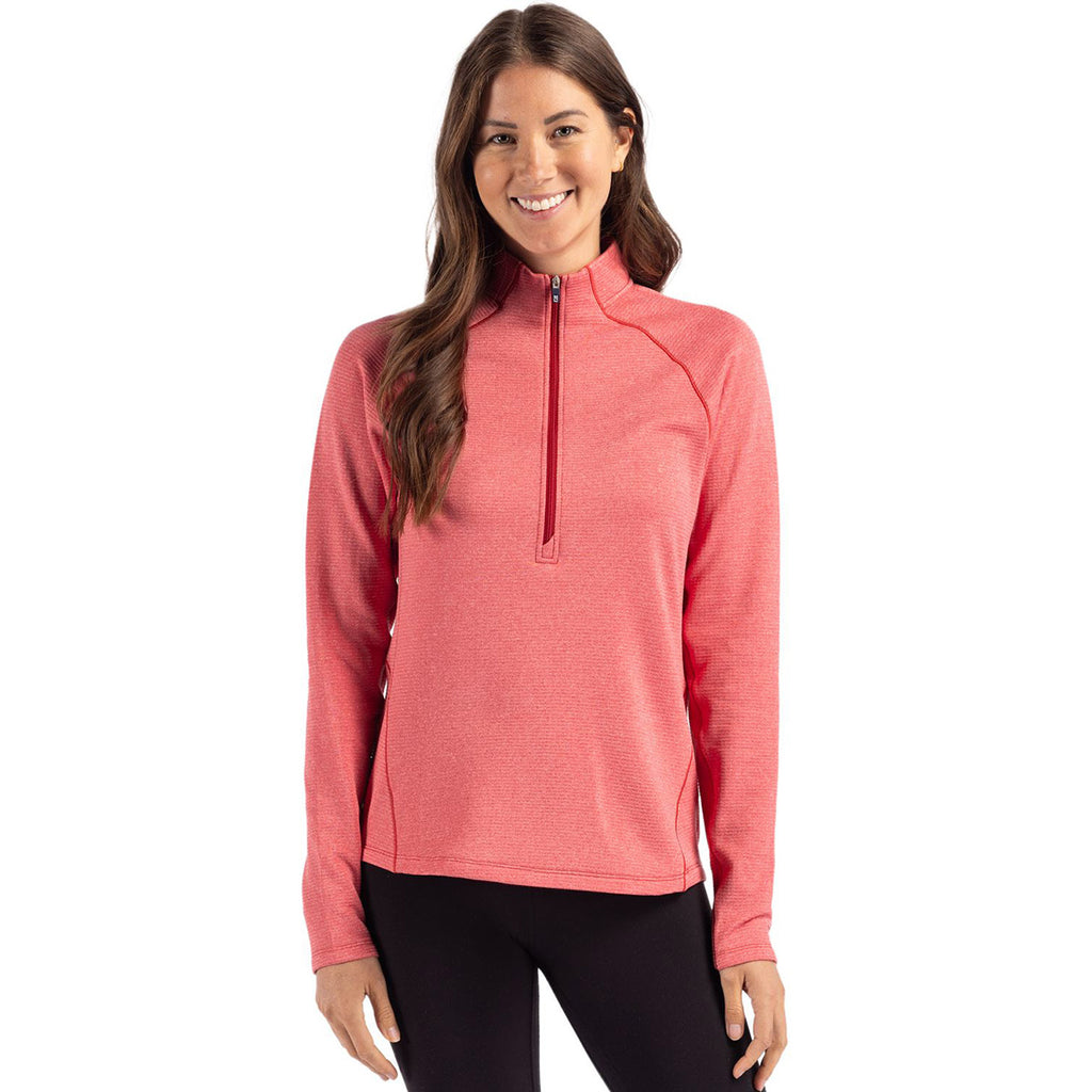 Cutter & Buck Women's Red Heather Peshastin Eco Recycled Half Zip Pullover