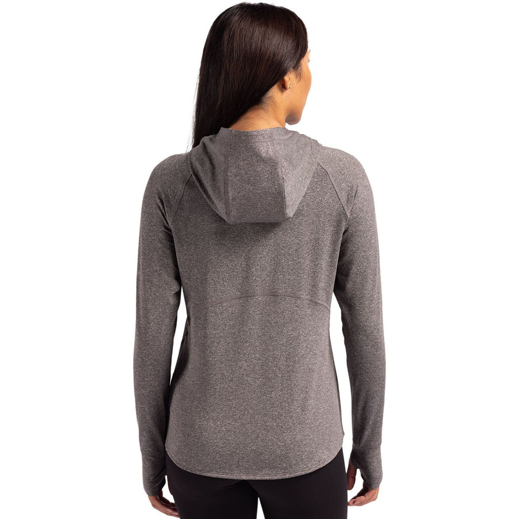 Cutter & Buck Women's Black Heather Adapt Knit Recycled Heathered Hooded Pullover