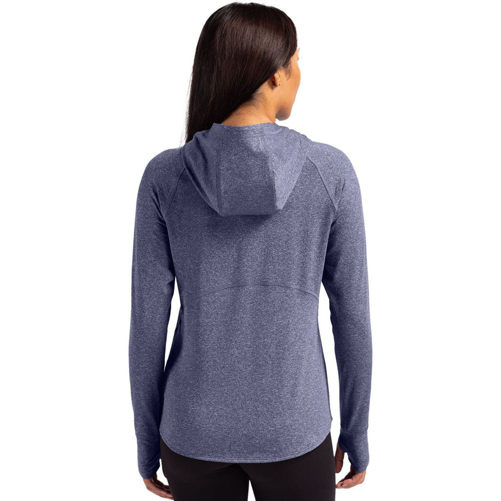 Cutter & Buck Women's Navy Blue Heather Adapt Knit Recycled Heathered Hooded Pullover