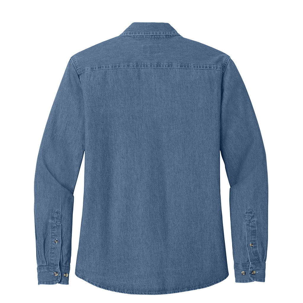 Port & Company Women's Faded Blue Long Sleeve Value Denim Shirt