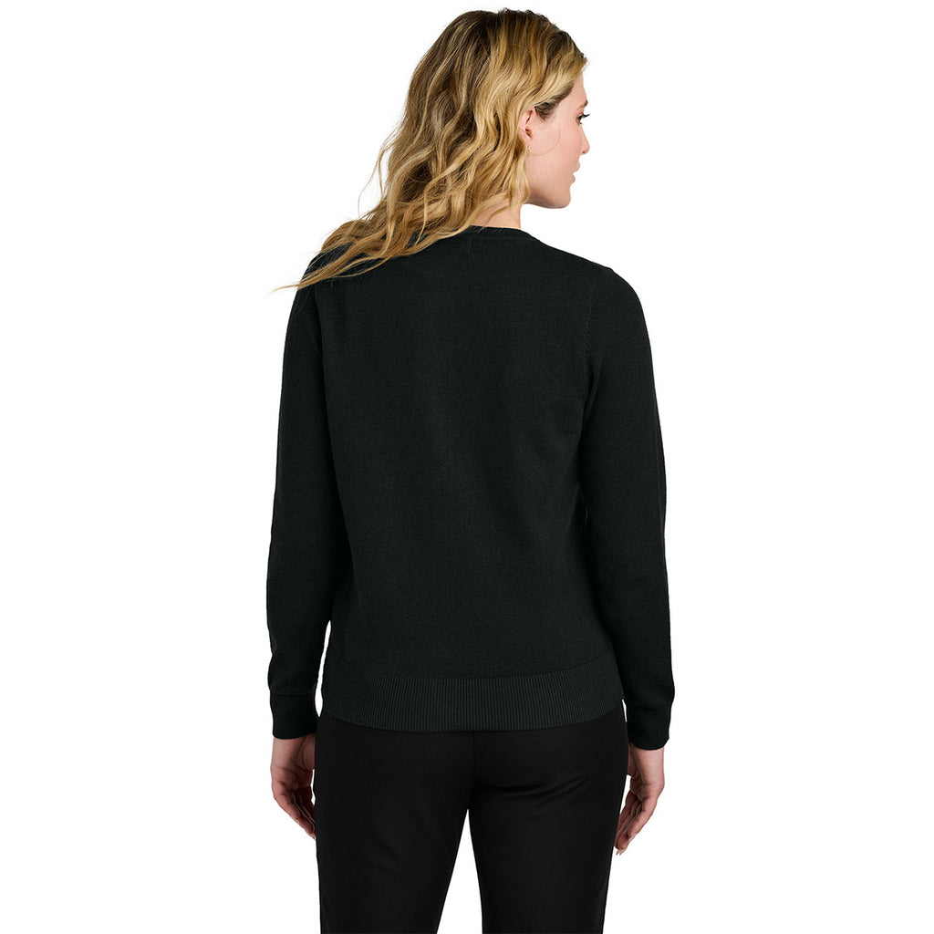 Port Authority Women's Deep Black Easy Care Crewneck Cardigan Sweater