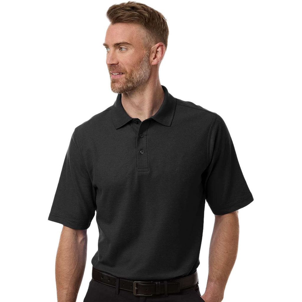 Harriton Men's Black Maverick CVC Pique Polo