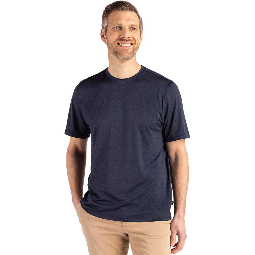 Cutter & Buck Men's Navy Blue Coastline Epic Comfort Recycled Short Sleeve Tee