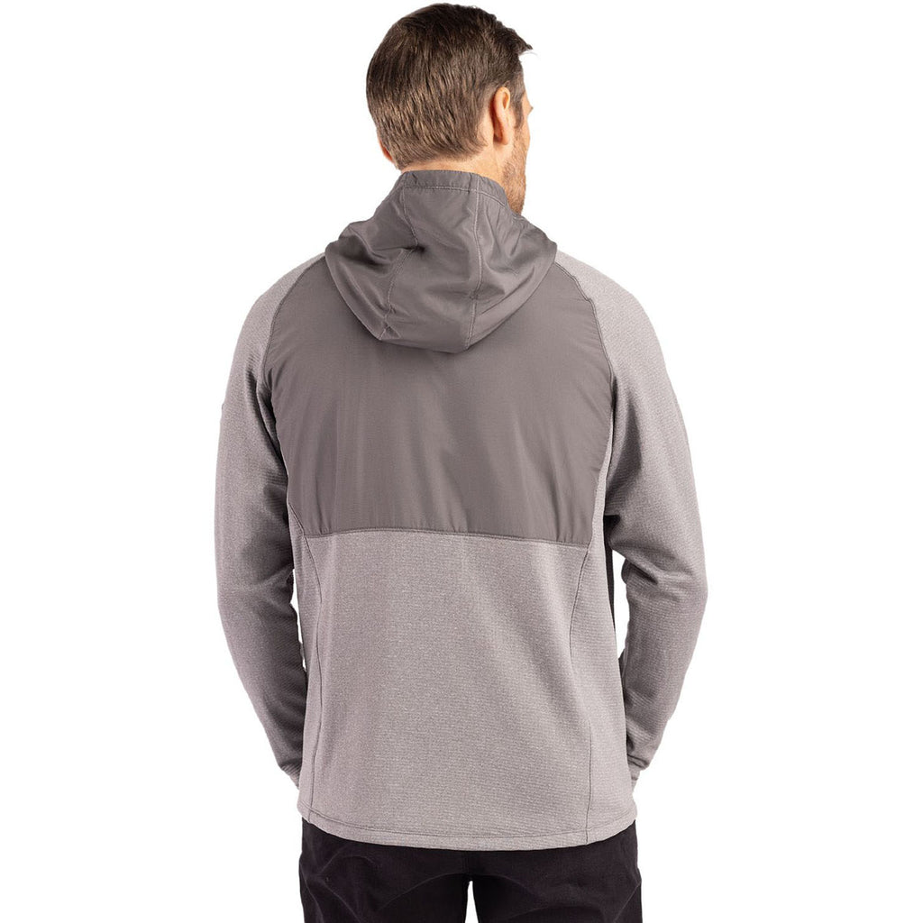 Cutter & Buck Men's Elemental Grey Heather Peshastin Fleece Recycled Hybrid Jacket