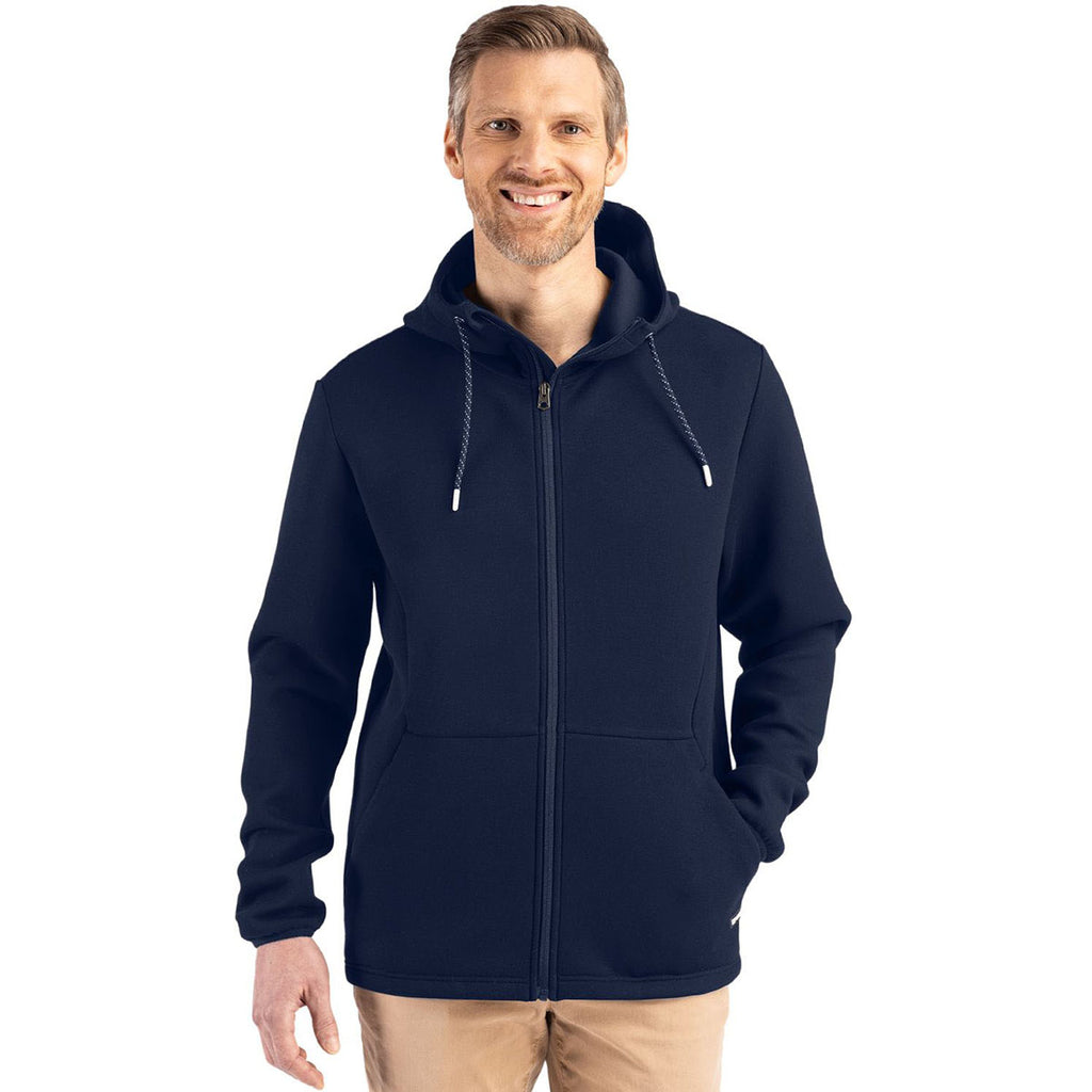Cutter & Buck Men's Navy Blue Roam Epic Comfort Recycled Full Zip Hooded Jacket