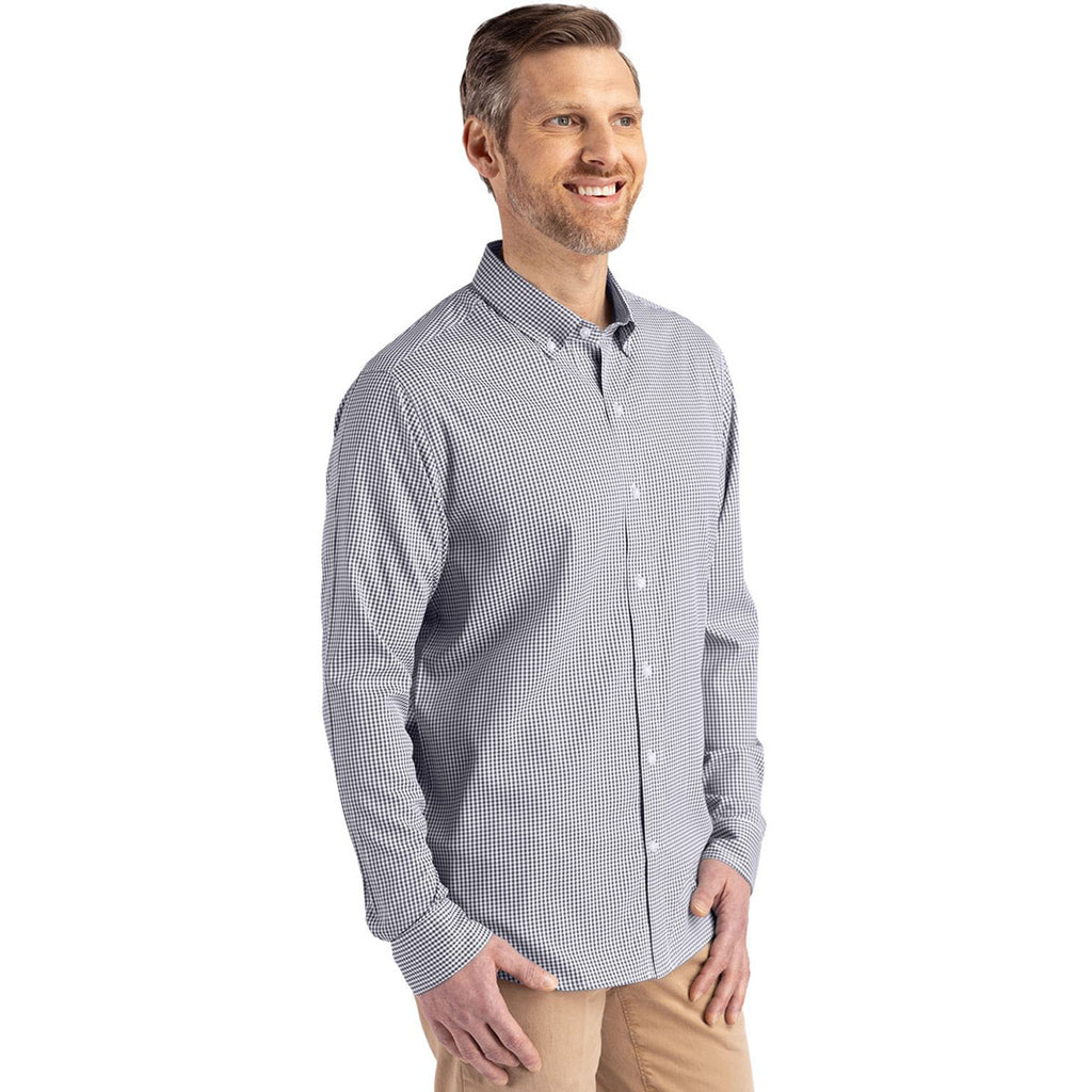 Cutter & Buck Men's Black/White Skyline Epic Confidence Recycled Gingham Long Sleeve Dress Shirt