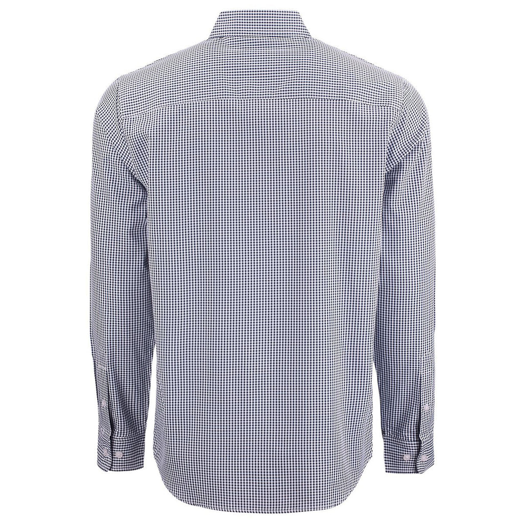 Cutter & Buck Men's Navy Blue/White Skyline Epic Confidence Recycled Gingham Long Sleeve Dress Shirt