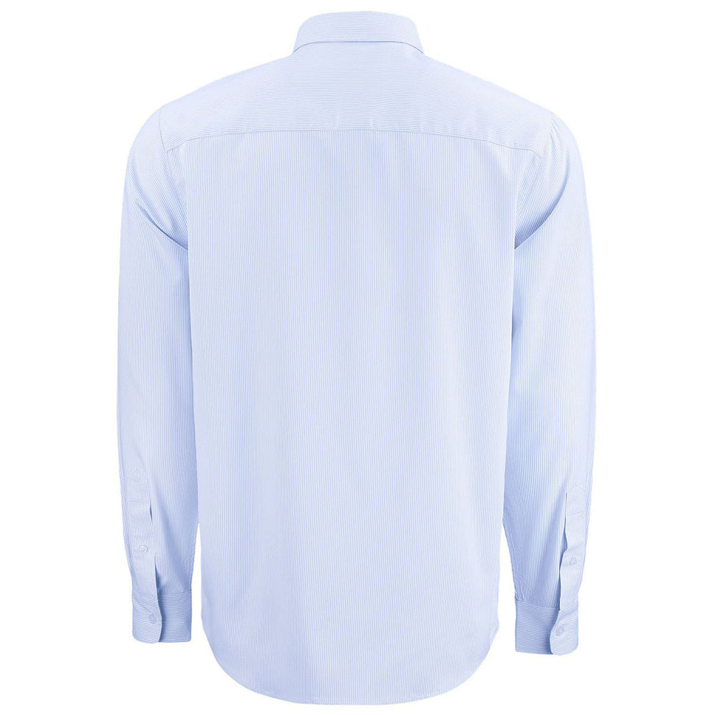 Cutter & Buck Men's Pale Blue/White Skyline Epic Confidence Recycled Pinstripe Long Sleeve Dress Shirt
